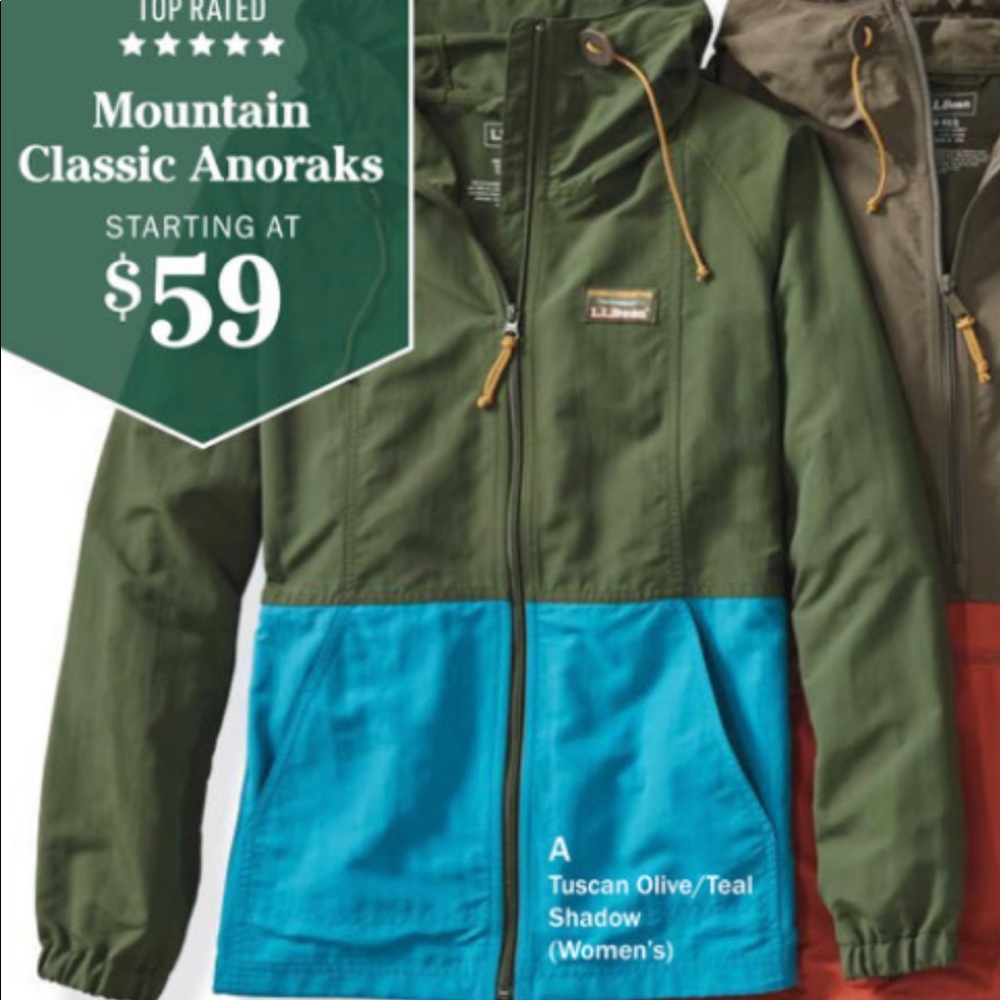 LL Bean Womens XS / Kids M Mountain Classic Anorak Teal and Forest Green